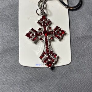 New Sparkling Red Cross Keychain Purse Charm NWT